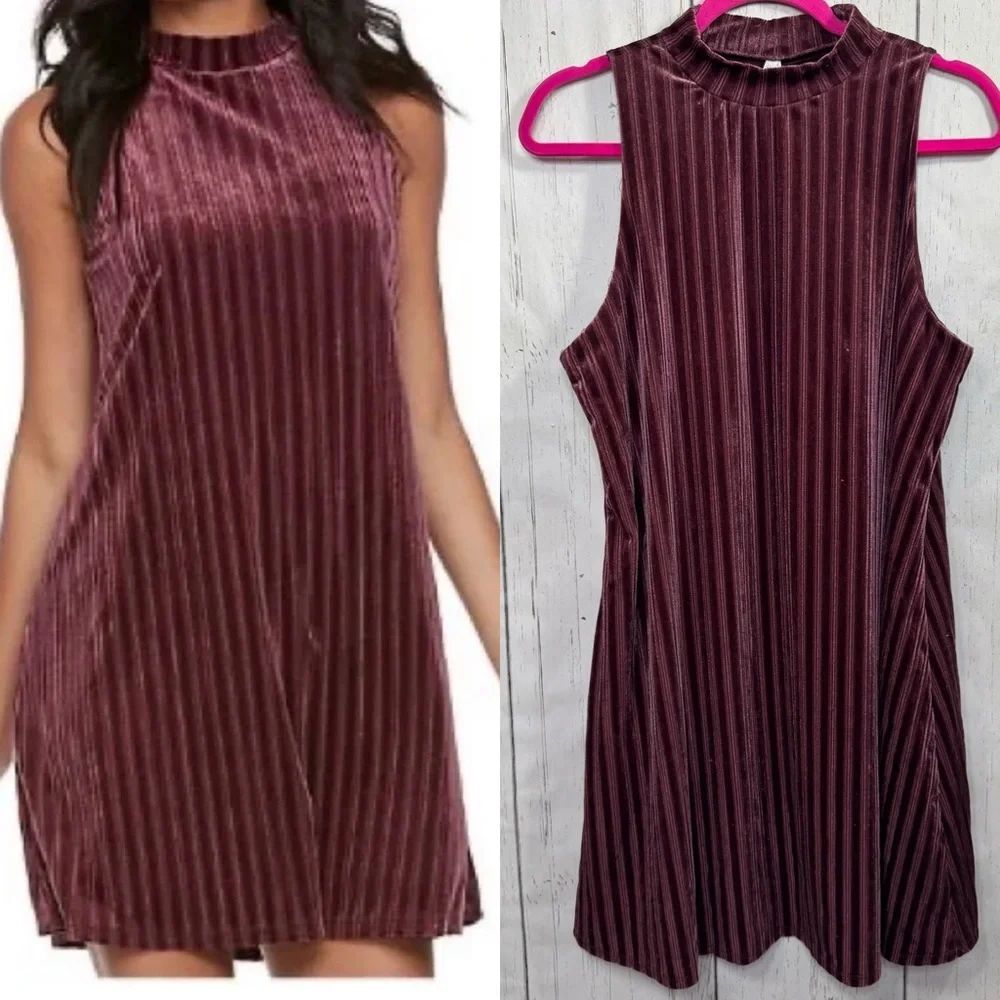 Mudd Burgundy Velvet Ribbed Sleeveless Dress XL Soft Modern Holiday Chic Y2K